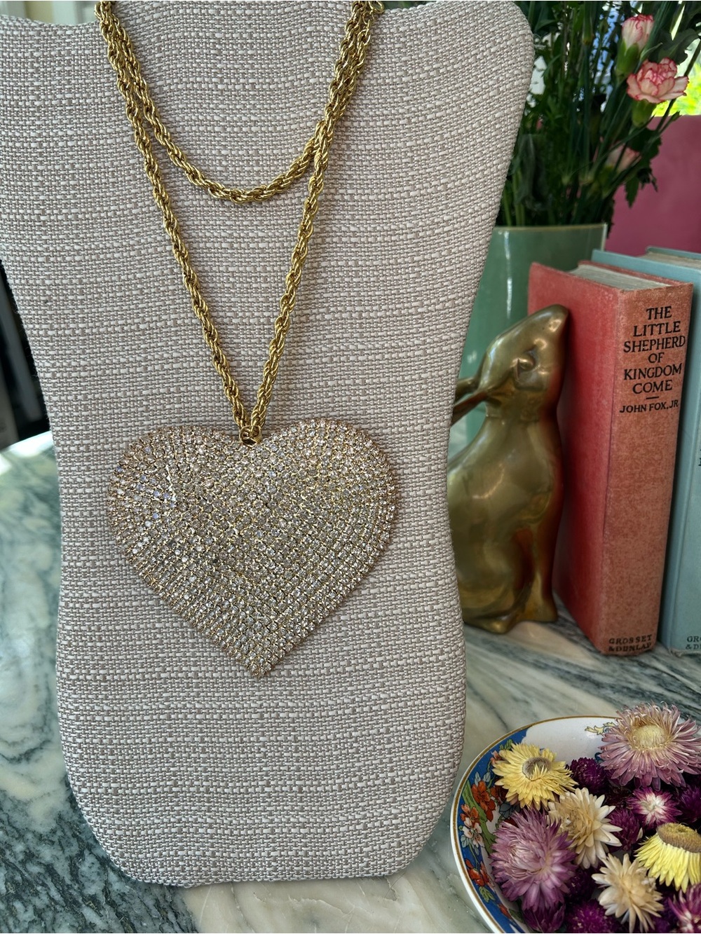 Outrageous Simulated Diamond Encrusted Heart Pendant Necklace
